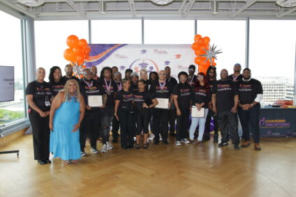 Changing Perceptions participants, staff, and community members celebrate together during the program’s comprehensive case management completion ceremony, recognizing the progress and achievements of returning citizens.